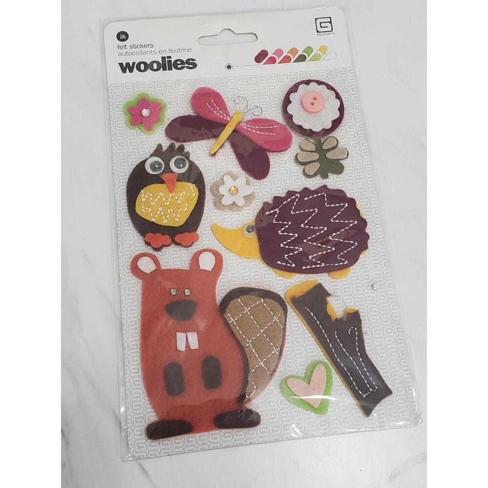 Vintage Forest Friends Woolies Felt‎ Stickers, Porcupine, Squirrel woodland